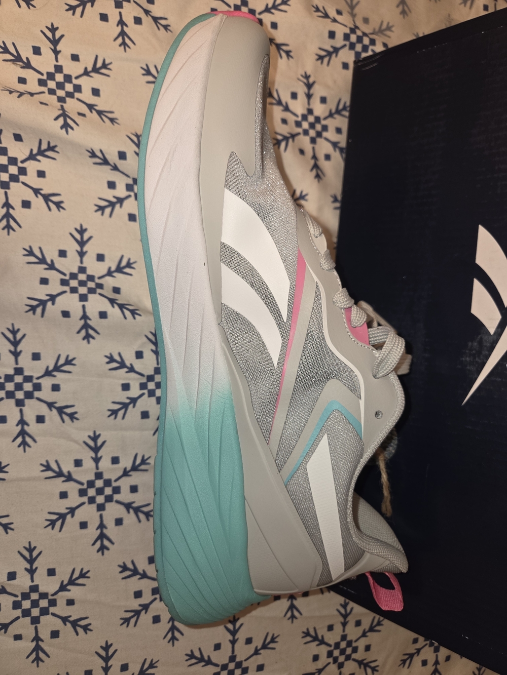 Reebok Women's Light Gray Sneakers with Teal and Pink Accents